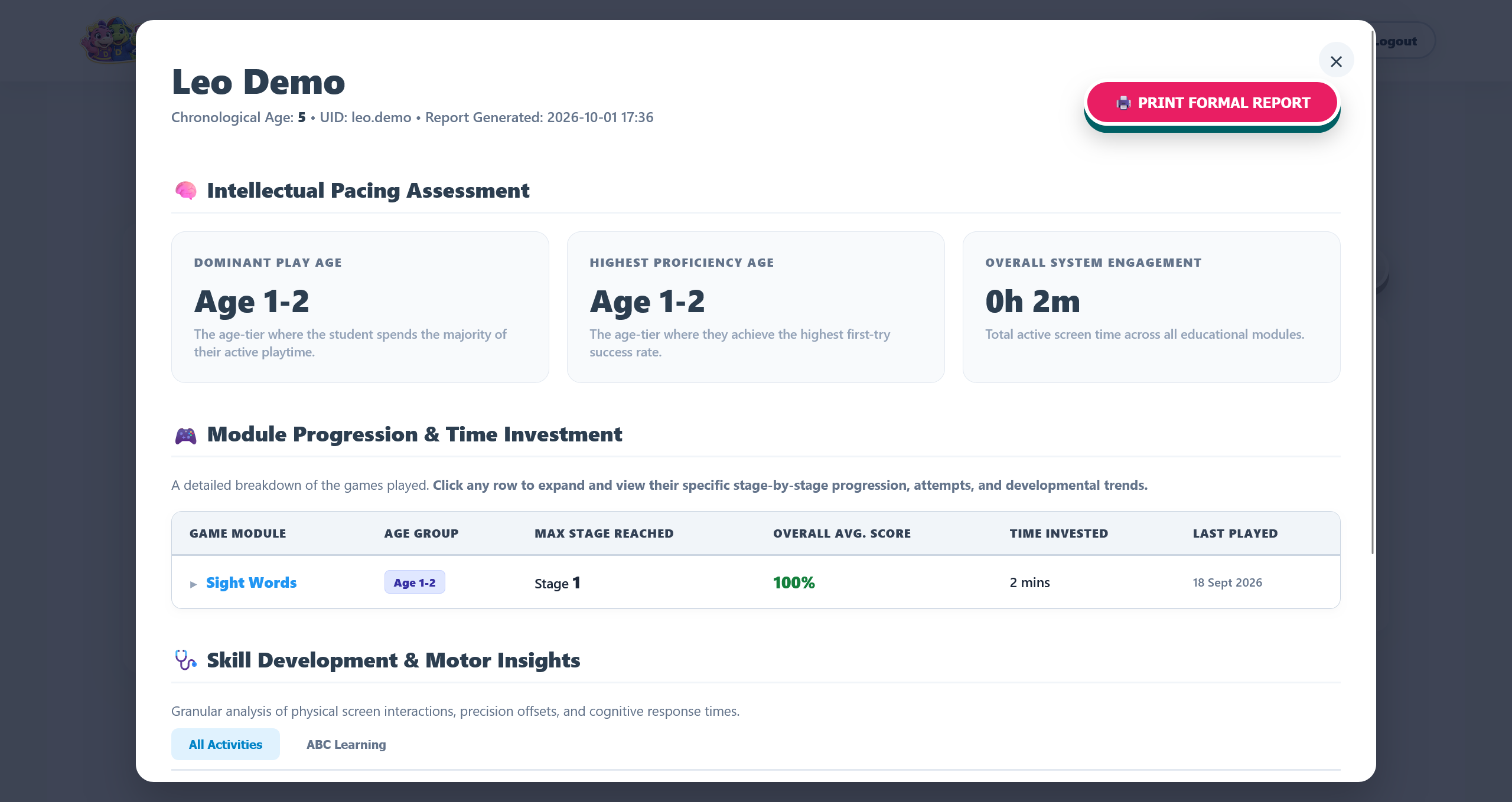 Parent Dashboard Preview